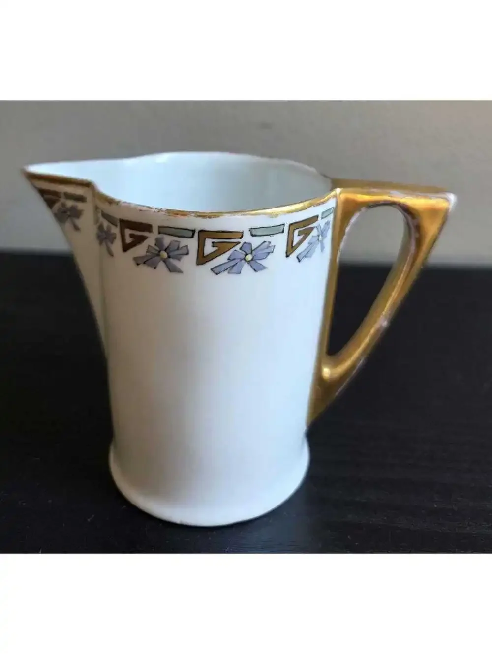 Vintage Ceramic Creamer and Sugar Bowl Set with Gold and Blue Accents